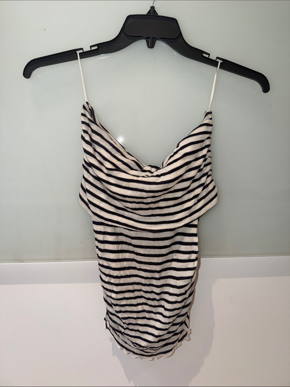 Zara Black and White Striped Cowl Neck Cami Top